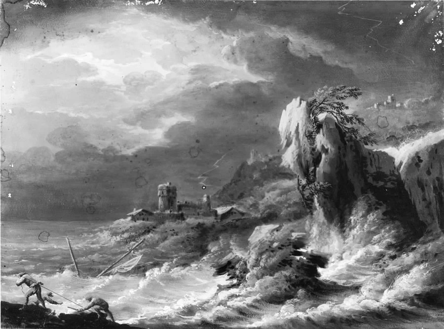 Paesaggio con mare in burrasca